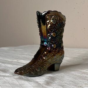 Vintage Fenton  Art Glass Iridescent Carnival Glass Boot Daisy & Button pattern
